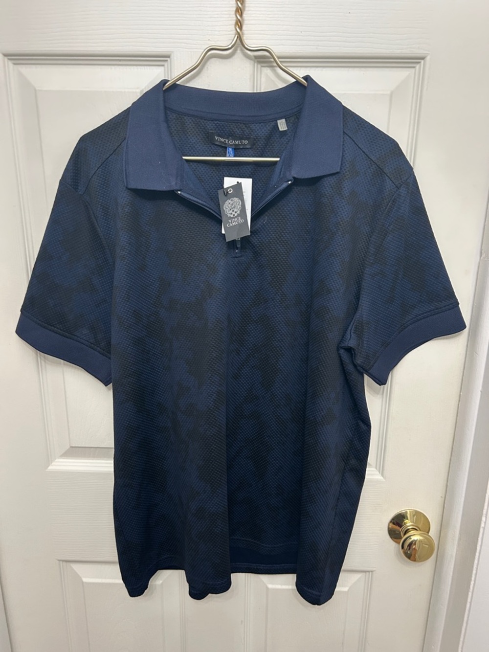 New Vince Camuto Men's Dark Navy Patterned Polo